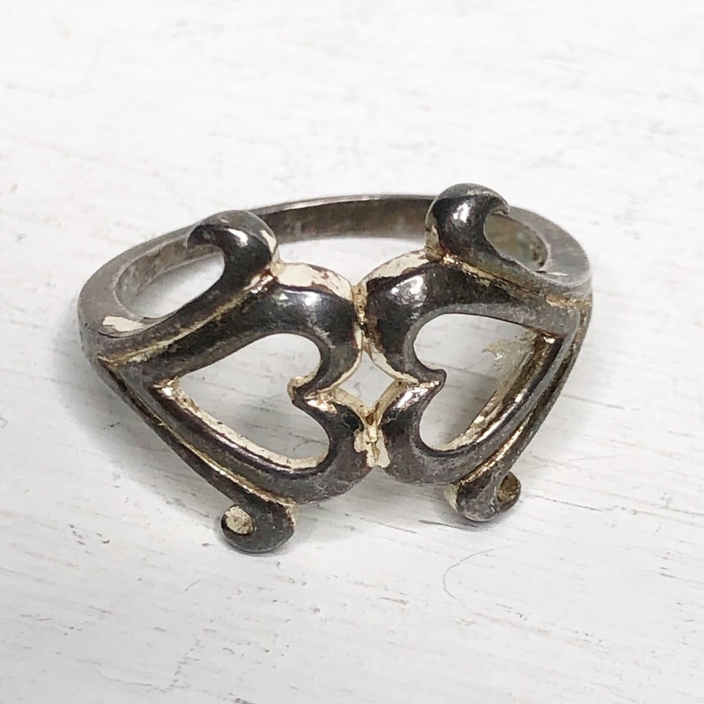 Double Heart Sterling Silver Ring Size 8